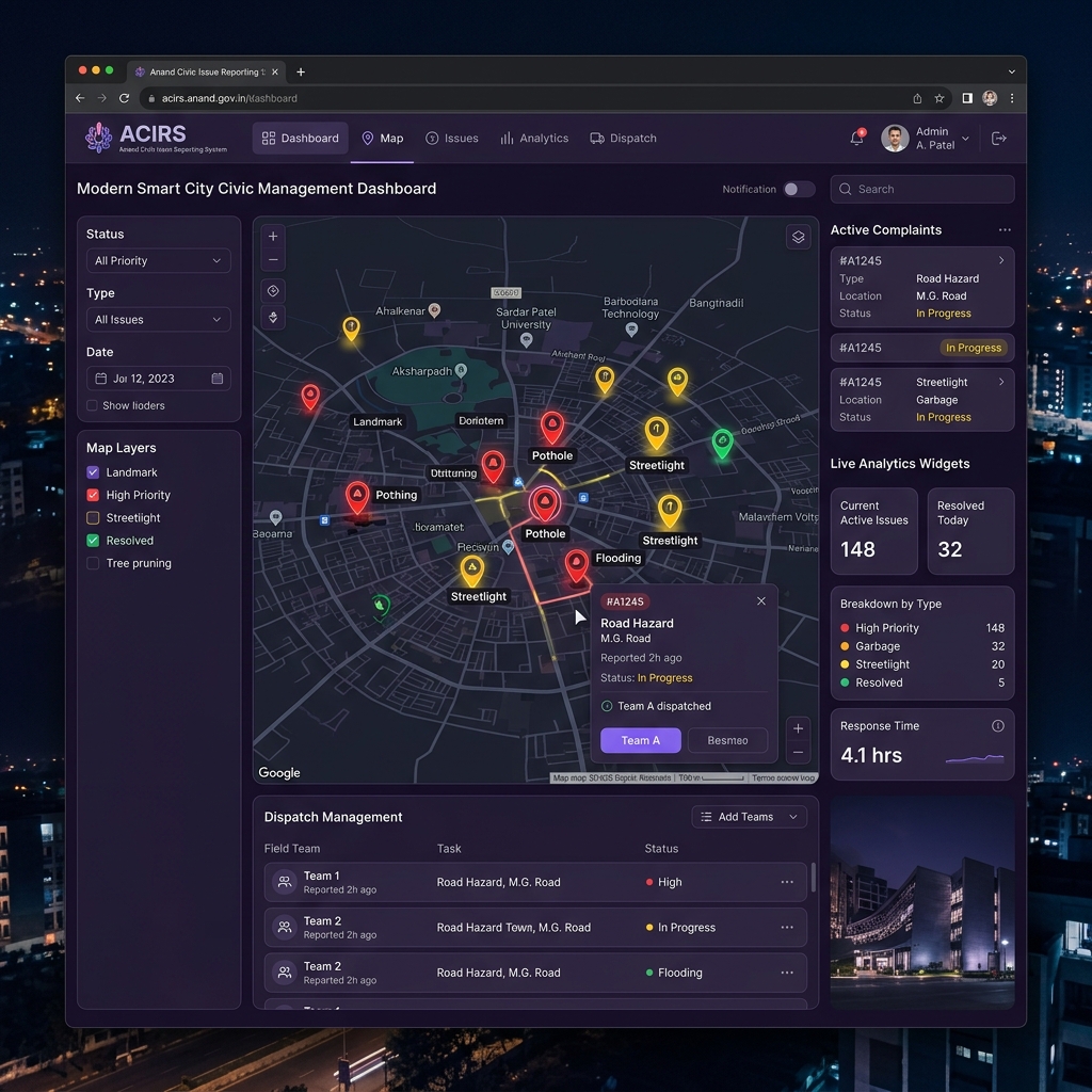Anand Civic Reporting System Map Mockup