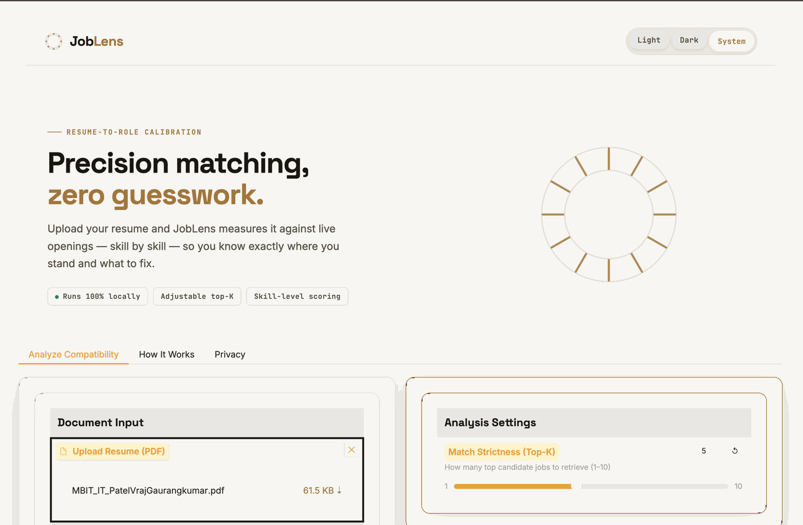 JobLens interface